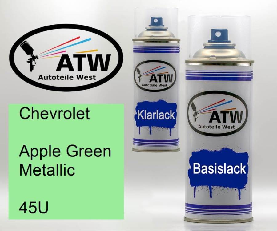 Chevrolet, Apple Green Metallic, 45U: 400ml Sprühdose + 400ml Klarlack - Set, von ATW Autoteile West.